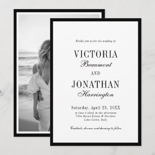 Invitation Mariage Minimaliste Noir & Blanc Argenté de Luxe