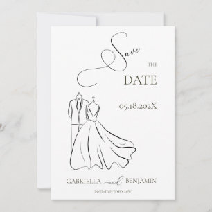 Invitation Mariage Minimaliste Noir Blanc Enregistrer la Date