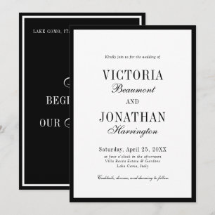 Invitation Mariage Minimaliste Noir & Blanc Luxueux à l'Ancie
