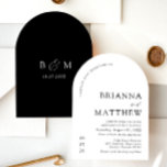 Invitation Mariage minimaliste noir & blanc moderne Arch<br><div class="desc">Une faire-part de mariage élégante et élégante, aménagée en arc de cercle moderne, dans un style épuré minimaliste noir et blanc. L'invitation présente des lignes épurées et une mise en page de typographie sophistiquée, en utilisant des polices sans-serif audacieuses associées à des accents de script subtils. L’arche sert de pièce...</div>