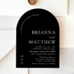 Invitation Mariage minimaliste noir & blanc moderne Arch<br><div class="desc">Une faire-part de mariage élégante et élégante, aménagée en arc de cercle moderne, dans un style épuré minimaliste noir et blanc. L'invitation présente des lignes épurées et une mise en page de typographie sophistiquée, en utilisant des polices sans-serif audacieuses associées à des accents de script subtils. L’arche sert de pièce...</div>