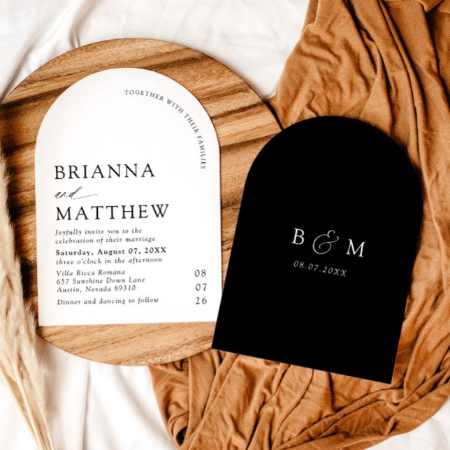 Invitation Mariage minimaliste noir & blanc moderne Arch (Arch Modern Black & White Minimalist Wedding Invitation)