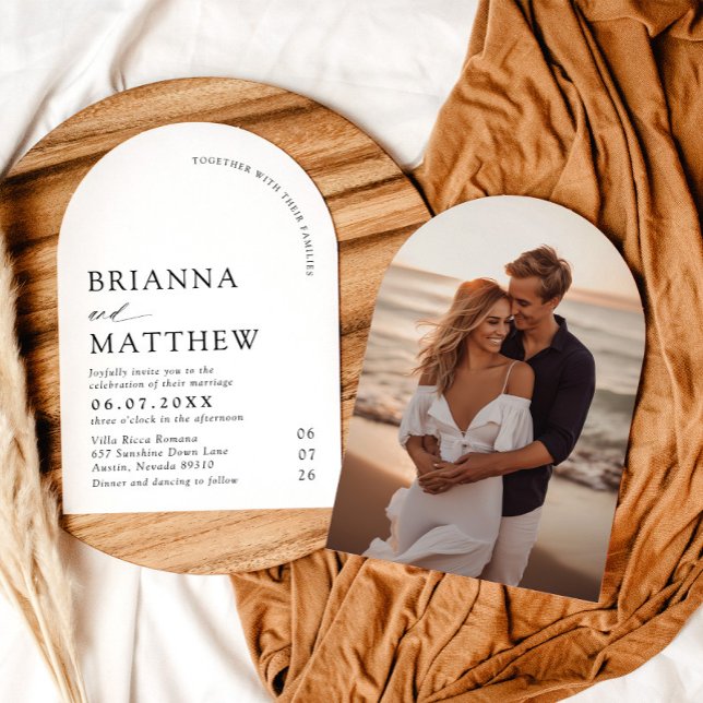 Invitation Mariage minimaliste noir & blanc moderne Arch (Créateur téléchargé)