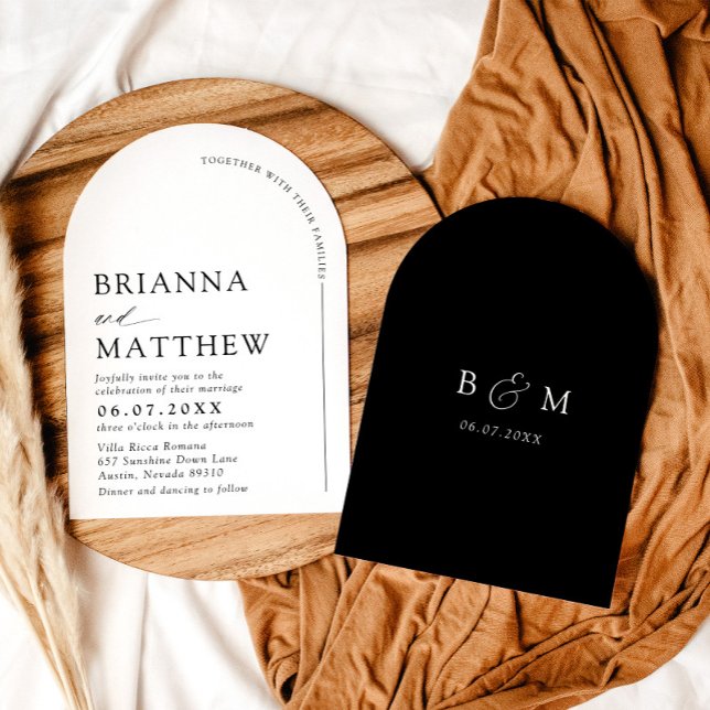Invitation Mariage minimaliste noir & blanc moderne Arch (Arch Modern Black & White Minimalist Wedding Invitation)