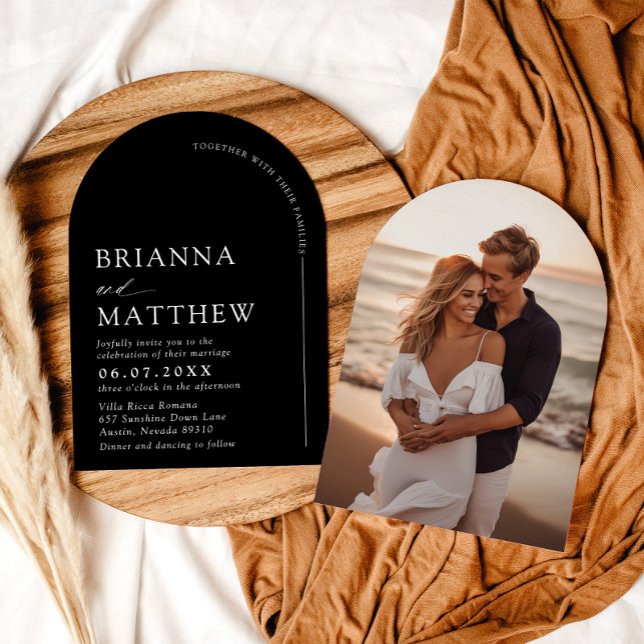 Invitation Mariage minimaliste noir & blanc moderne Arch (Arch Modern Black & White Minimalist Wedding Invitation)