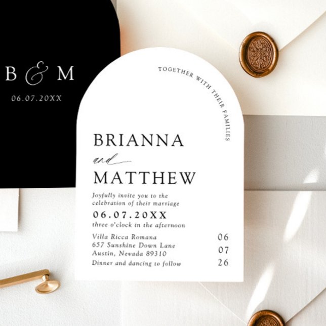 Invitation Mariage minimaliste noir & blanc moderne Arch (Arch Modern Black & White Minimalist Wedding Invitation)