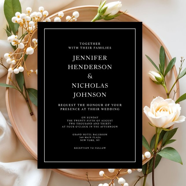 Invitation Mariage Minimaliste Noir Élégant Classique (Elegant Classic Black Minimalist Wedding Invitation)