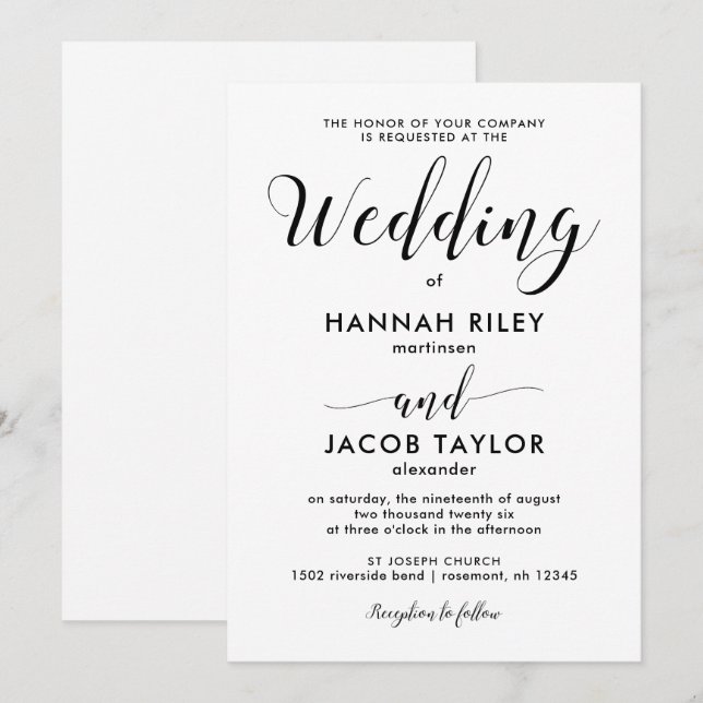 Invitation Mariage minimaliste noir et blanc (Devant / Derrière)