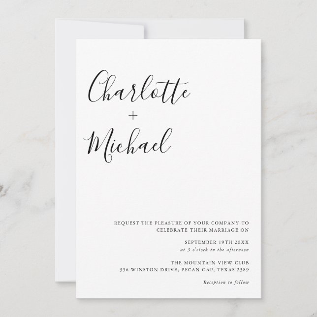 Invitation Mariage minimaliste noir et blanc (Devant)