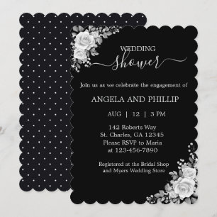 Invitation Mariage minimaliste noir et blanc avec douche de m