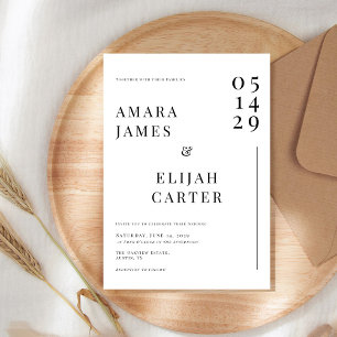 Invitation Mariage Minimaliste Noir et Blanc Moderne