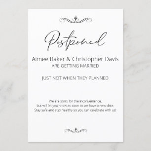 Invitation Mariage minimaliste noir et blanc reporté