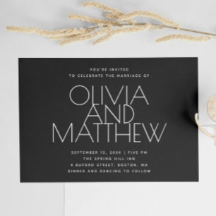 Invitation Mariage Minimaliste Noir Moderne Photo & Code QR