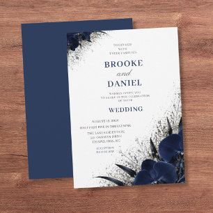 Invitation Mariage Minimaliste Nuit Orchidée Argent Étincelan