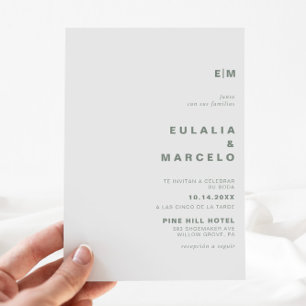 Invitation Mariage minimaliste officiel initial vert Boda