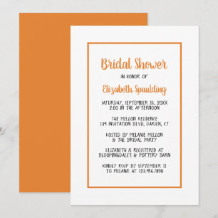 Invitation Mariage Minimaliste Orange Fête de Mariée Moderne