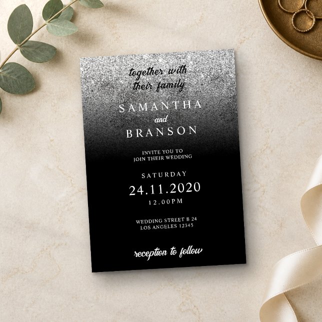 Invitation Mariage Minimaliste Pailleté Argent (Créateur téléchargé)