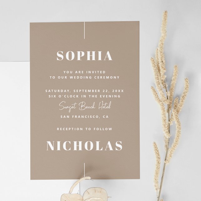 Invitation Mariage minimaliste Pastel Taupe - Photo et QR Cod (Créateur téléchargé)