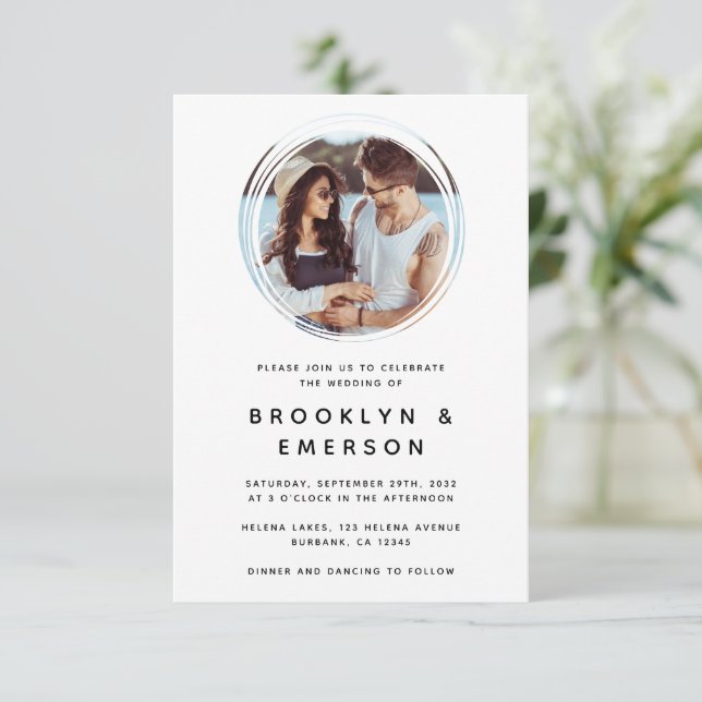 Invitation Mariage minimaliste photo circulaire (Debout devant)