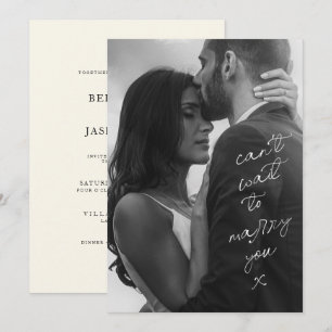 Invitation Mariage Minimaliste Photo Noir & Blanc Manuscrit
