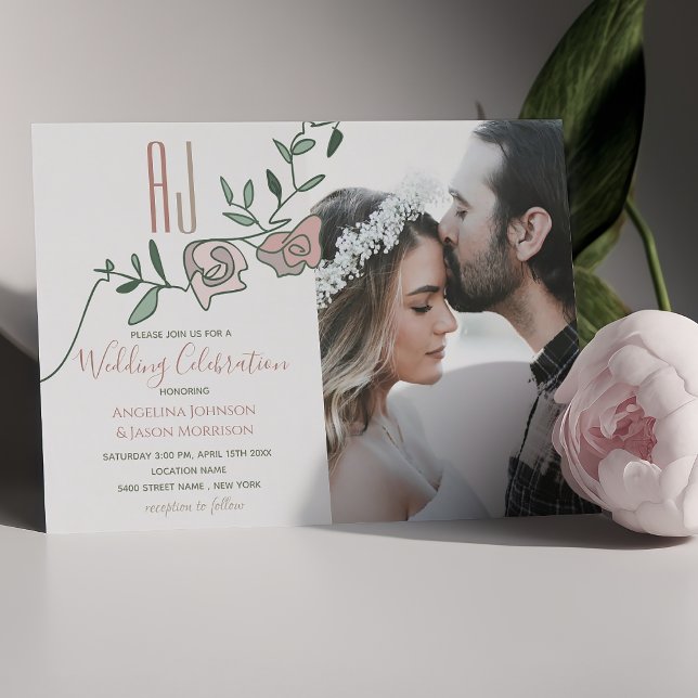 Invitation Mariage Minimaliste Photo Rose Poussiéreuse (Créateur téléchargé)
