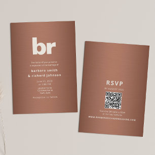 Invitation Mariage Minimaliste QR Brun Cuivré