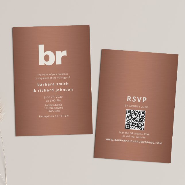 Invitation Mariage Minimaliste QR Brun Cuivré (Créateur téléchargé)
