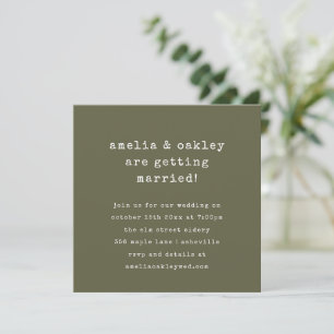 Invitation Mariage Minimaliste Rétro Machine à Écrire Olive R