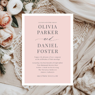 Invitation Mariage minimaliste romantique rose vif moderne