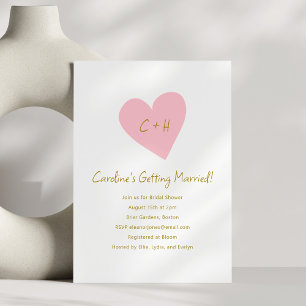 Invitation Mariage Minimaliste Rose Cœur Amour Initiales