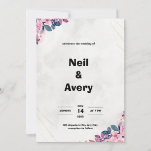 Invitation Mariage minimaliste rose et bleu Floral