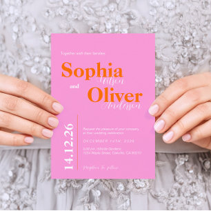 Invitation Mariage minimaliste rose et pêche brillant