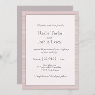 Invitation Mariage minimaliste rose pâle blanc rayures gris