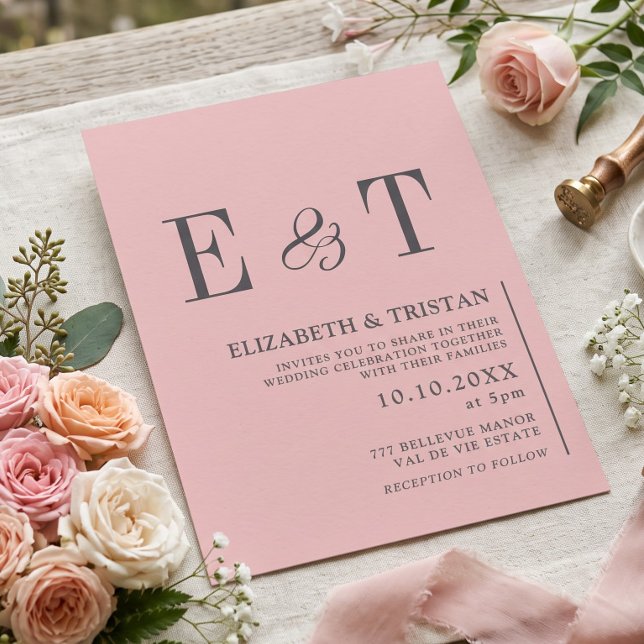 Invitation Mariage minimaliste rose pâle élégant  (Créateur téléchargé)
