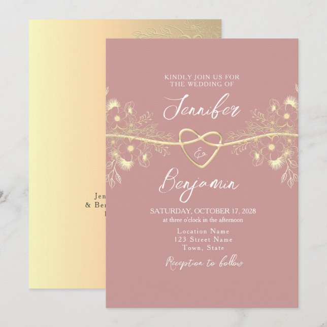 Invitation Mariage minimaliste Rose Poussiéreux (Devant / Derrière)