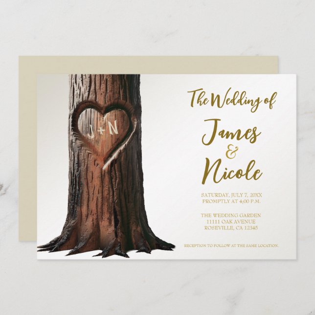 Invitation Mariage minimaliste rustique de l'arbre cardiaque  (Devant / Derrière)
