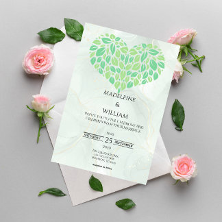 Invitation Mariage minimaliste Sage Green Watercolor Heart