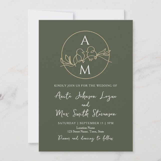 Invitation Mariage minimaliste Sage vert (Devant)