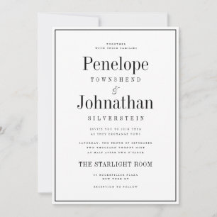 Invitation Mariage minimaliste serif noir et blanc à l'ancien