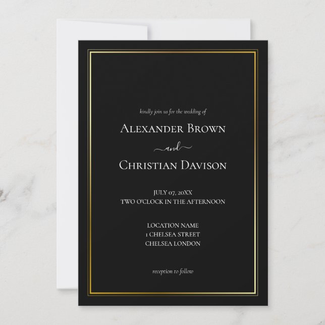 Invitation Mariage Minimaliste Simple Fond Noir (Devant)