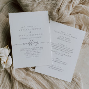 Invitation Mariage minimaliste simple gris uni recto verso