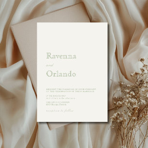 Invitation Mariage minimaliste simple moderne vert perle et s