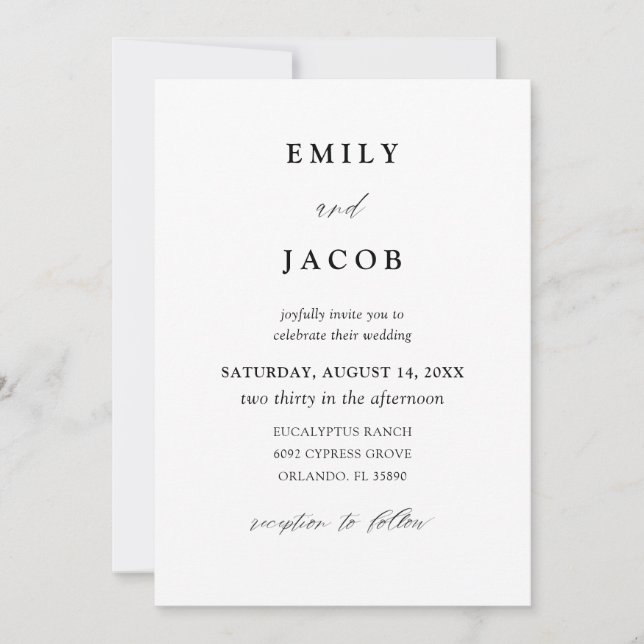 Invitation Mariage Minimaliste Simple Noir & Blanc (Devant)