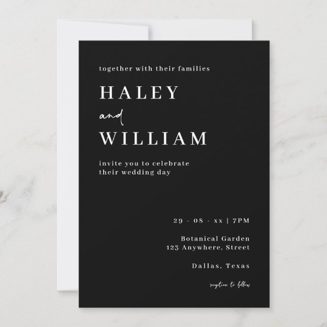 Invitation Mariage Minimaliste Simple Noir & Blanc (Devant)