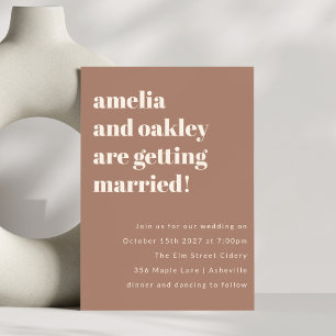 Invitation Mariage Minimaliste Simple Rétro Mocha Doux Gras