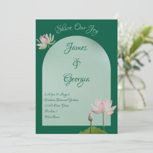 Invitation Mariage minimaliste Soft Rose & Green Lotus