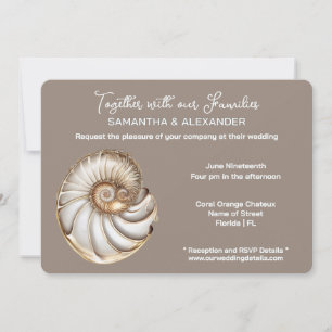 Invitation Mariage Minimaliste sur la Plage avec un Coquillag