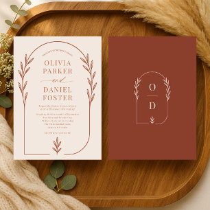 Invitation Mariage minimaliste Terracotta Rust Bohème Arche
