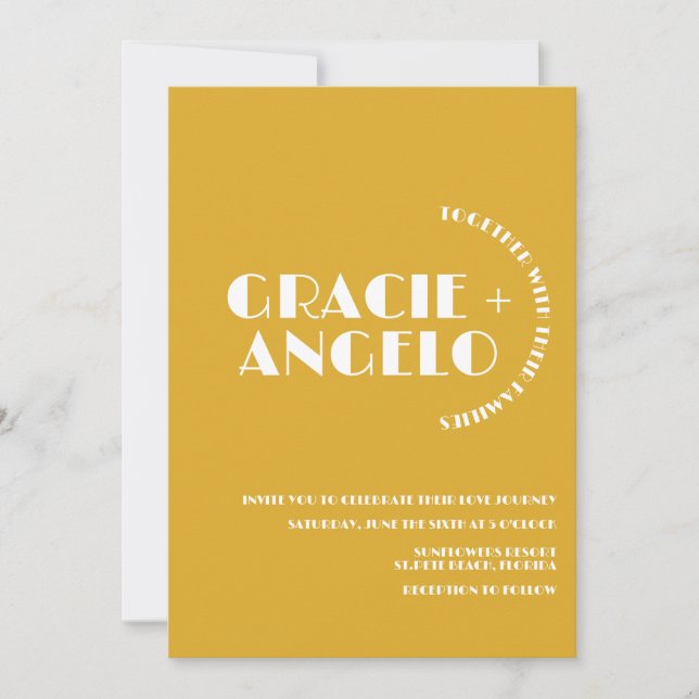Invitation Mariage Minimaliste Tons Assourdis Bleu Moutarde  (Devant)