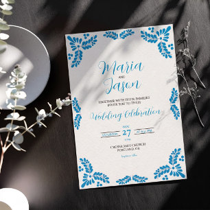 Invitation Mariage minimaliste turquoise Talavera mexicaine